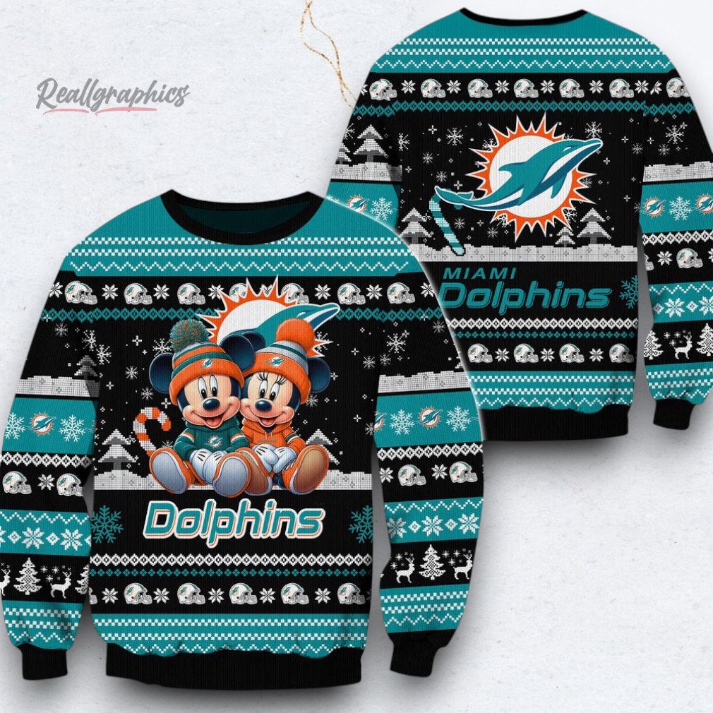 NFL Miami Dolphins Mickey Minnie Limited Ugly Christmas Sweater NFL Miami Dolphins Mickey Minnie Limited Ugly Christmas Sweater