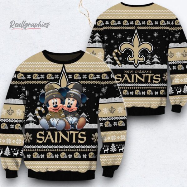 NFL New Orleans Saints Mickey Minnie Limited Ugly Christmas Sweater