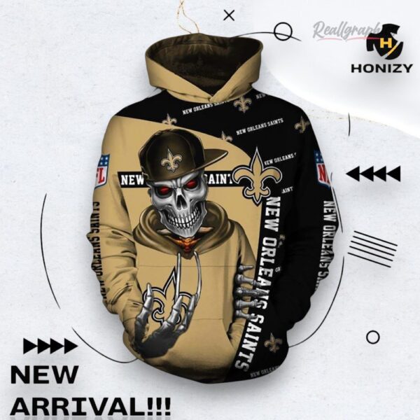 Nfl New Orleans Saints X Skull Of Death Halloween 3D All Over Hoodie