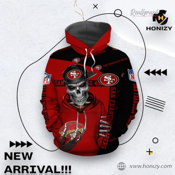 Nfl San Francisco 49Ers X Skull Of Death Halloween 3D All Over Hoodie