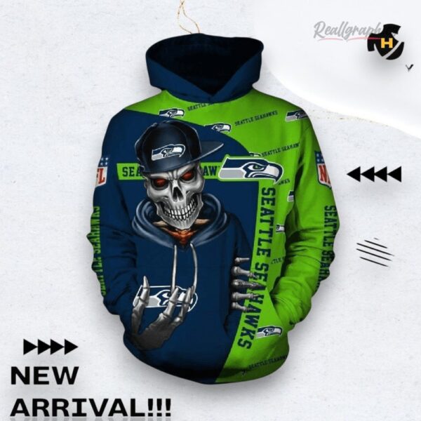 Nfl Seattle Seahawks X Skull Of Death Halloween 3D All Over Hoodie