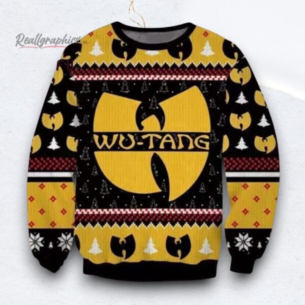 Wu Tang Clan Logo Print Ugly Christmas Sweater Black Yellow Color