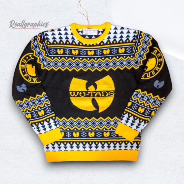 Wu Tang Clan Logo Snowflakes Yellow Black White Ugly Christmas Sweater