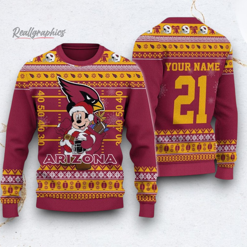 Custom NFL Arizona Cardinals Mickey Mouse Santa Ugly Christmas Sweater Custom NFL Arizona Cardinals Mickey Mouse Santa Ugly Christmas Sweater
