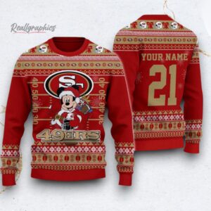 custom nfl san francisco 49ers mickey mouse santa ugly christmas sweater 1 i83gke