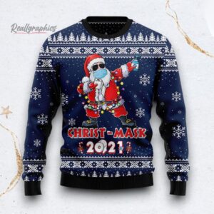 merry christ mask santa claus ugly christmas sweater 1 xc1ubt