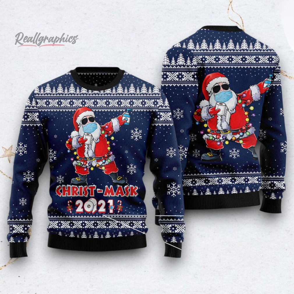 merry christ mask santa claus ugly christmas sweater 2 vjutu8