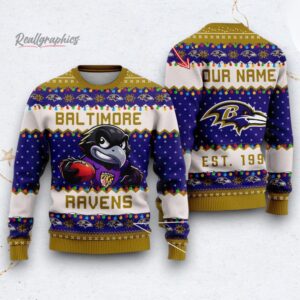 nfl baltimore raens cute mascot custom ugly christmas sweater 1 t9ph6y