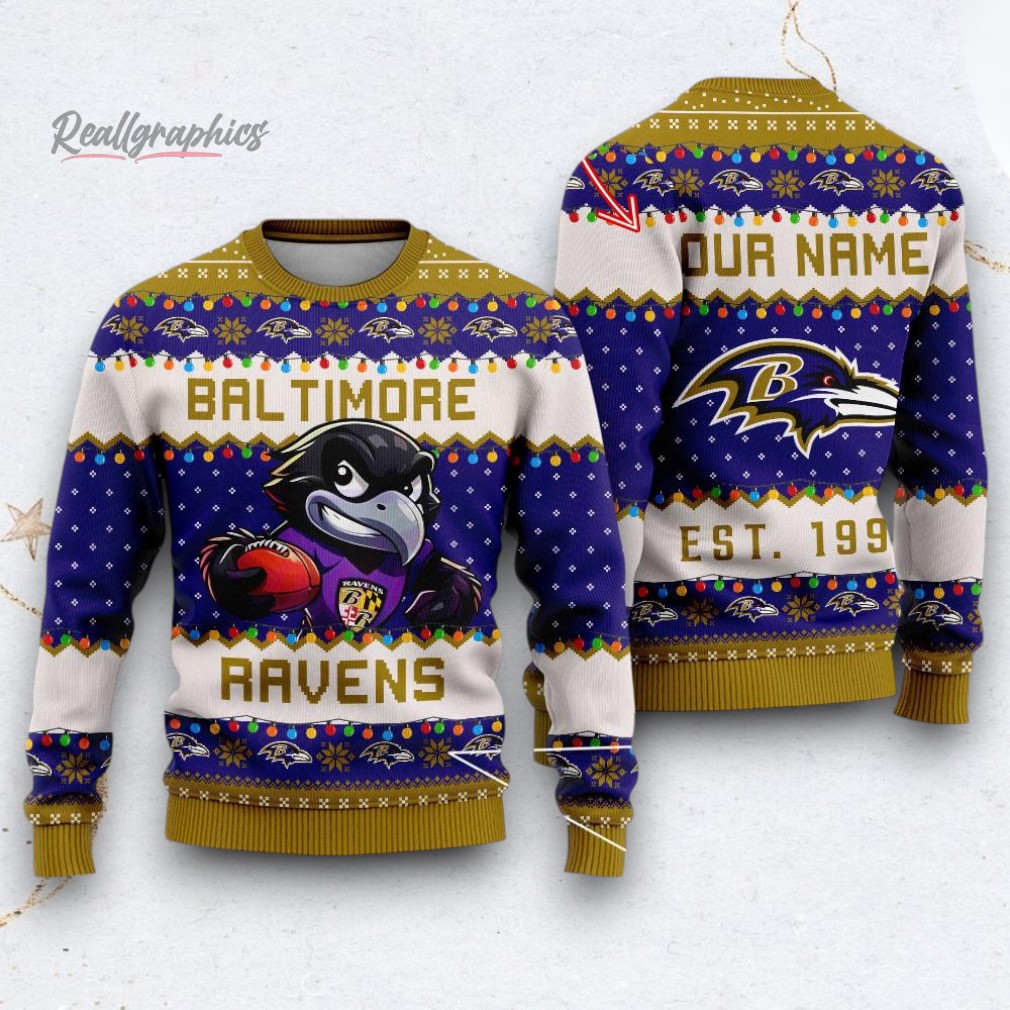NFL Baltimore Ravens Cute Mascot Custom Ugly Christmas Sweater NFL Baltimore Ravens Cute Mascot Custom Ugly Christmas Sweater