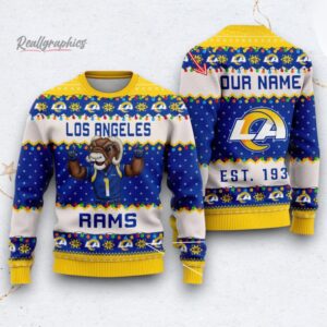 nfl los angeles rams cute mascot custom ugly christmas sweater 1 eu2ckw