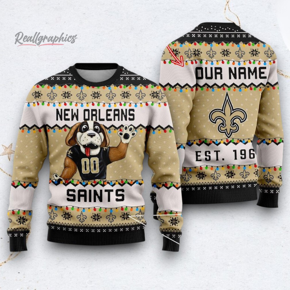 NFL New Orleans Saints Cute Mascot Custom Ugly Christmas Sweater NFL New Orleans Saints Cute Mascot Custom Ugly Christmas Sweater