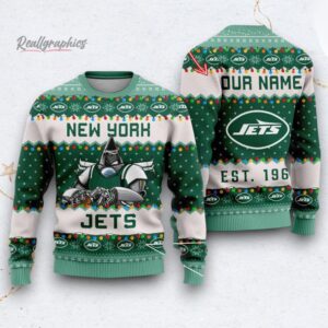 nfl new york jets cute mascot custom ugly christmas sweater 1 y9ooko