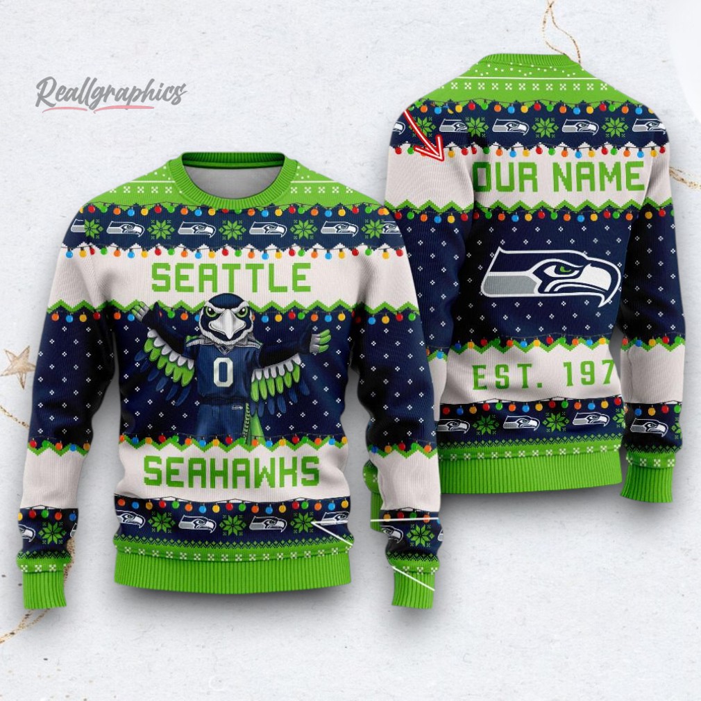 NFL Seattle Seahawks Cute Mascot Custom Ugly Christmas Sweater NFL Seattle Seahawks Cute Mascot Custom Ugly Christmas Sweater