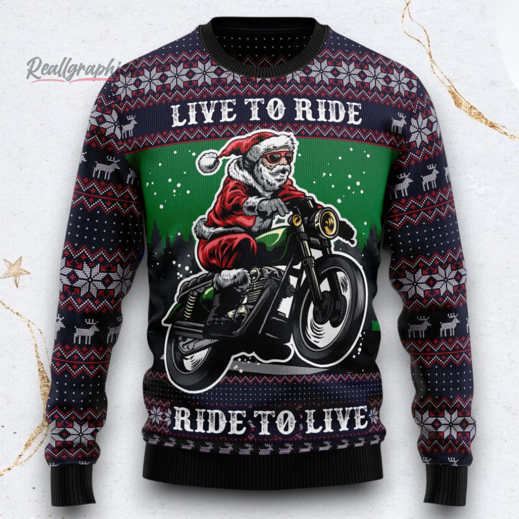 riding motor ugly christmas sweater signature 2 v6n9i1