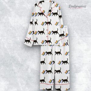 a little gay cat friend pride month lgbt pride print satin pajama set 1 plnirn