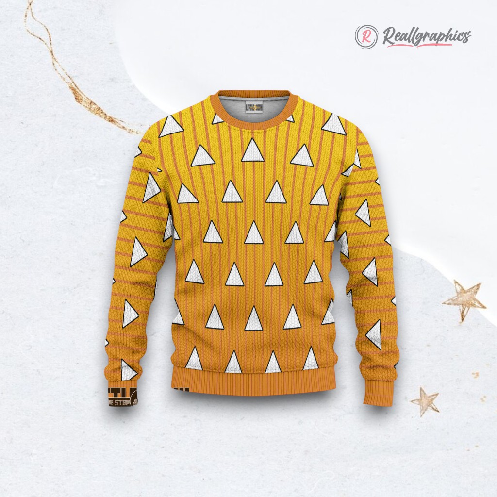 agatsuma zenitsu pattern ugly sweater demon slayer anime cosplay christmas gift 2 l75xf2