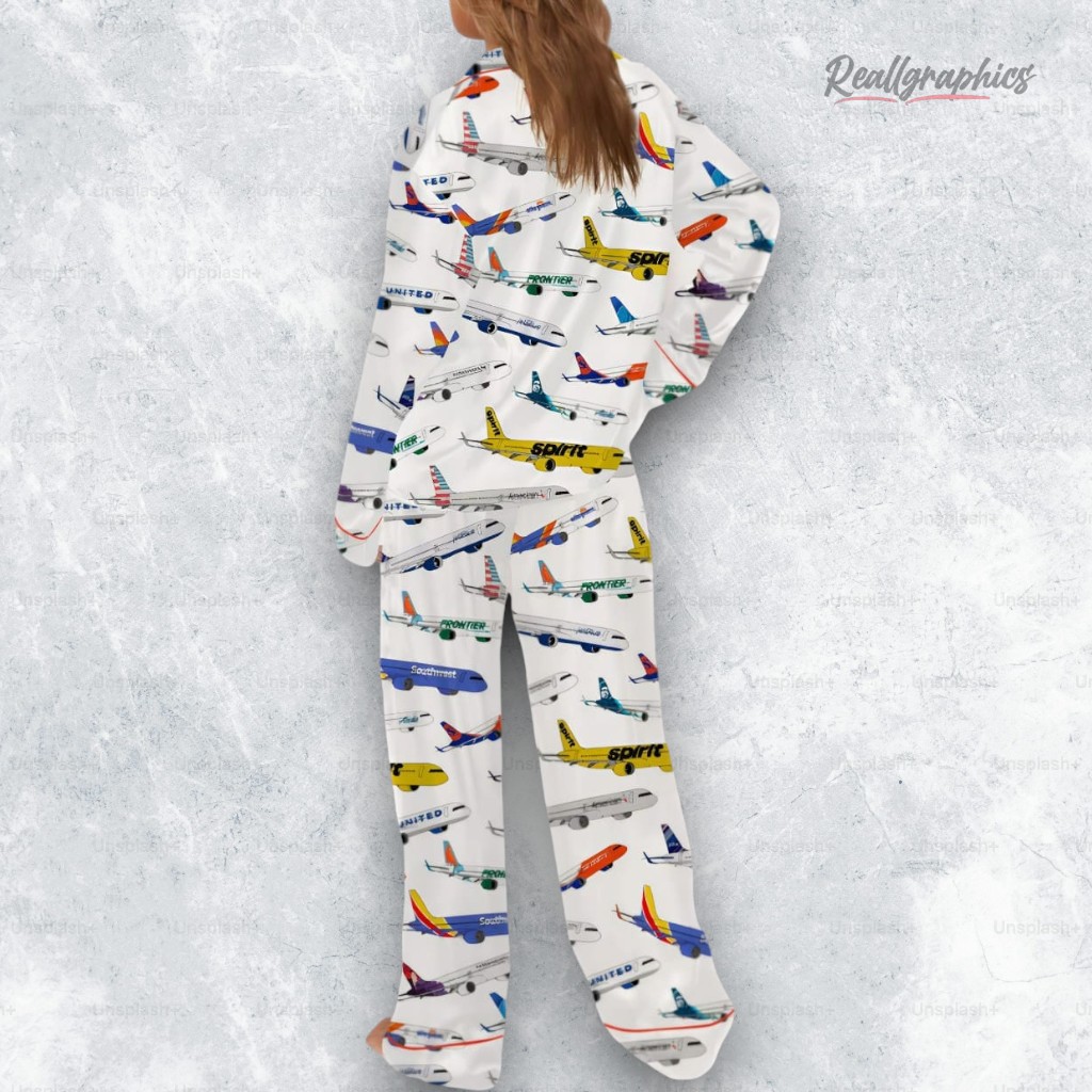 airline aircraft satin pajama set 2 xwye67