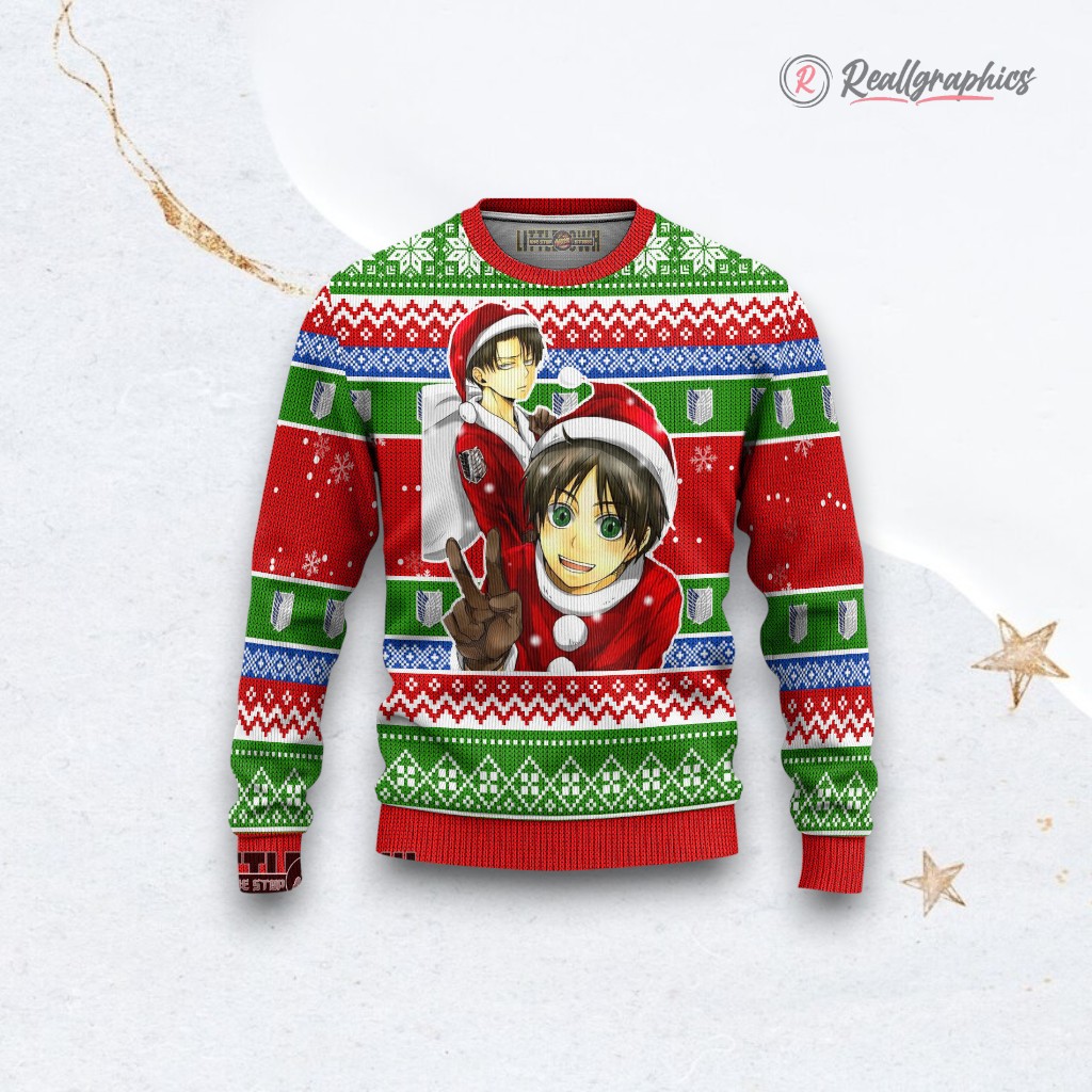 Attack On Titan Ugly Christmas Sweater Levi x Eren Custom Anime Sweatshirt Attack On Titan Ugly Christmas Sweater Levi x Eren Custom Anime Sweatshirt