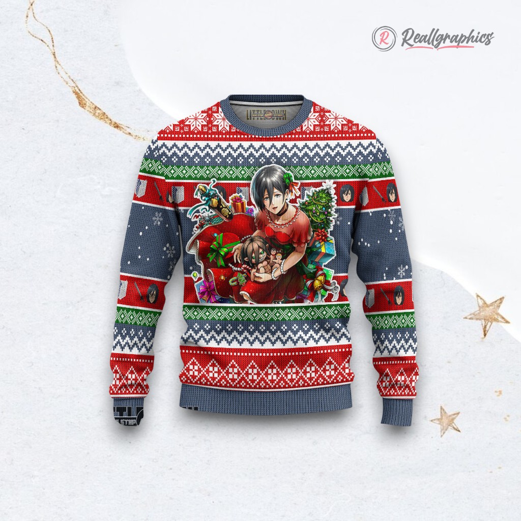Attack On Titan Ugly Christmas Sweater Mikasa Ackerman Custom Anime Sweatshirt Attack On Titan Ugly Christmas Sweater Mikasa Ackerman Custom Anime Sweatshirt