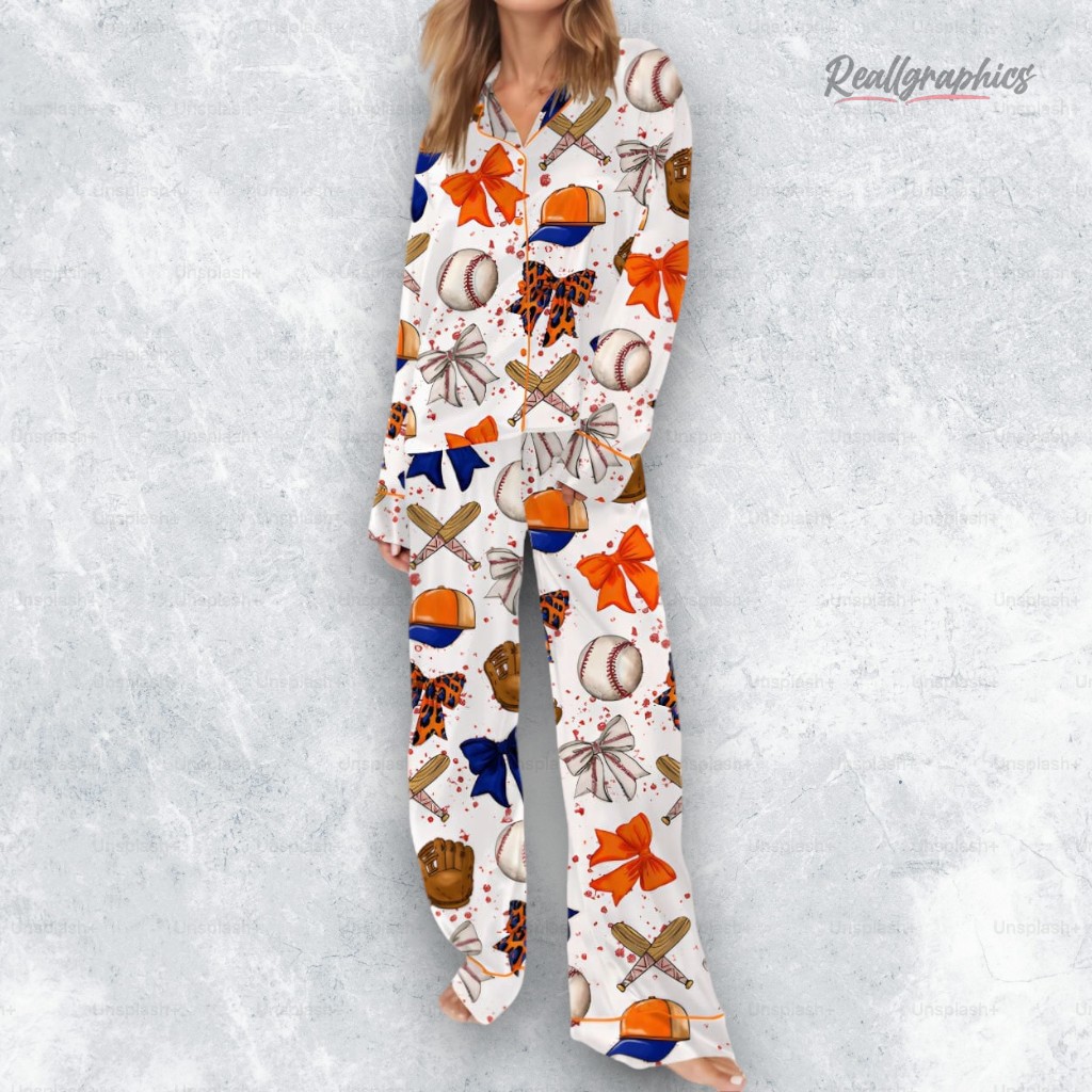 Baseball Coquette Bow Satin Pajama Set Baseball Coquette Bow Satin Pajama Set
