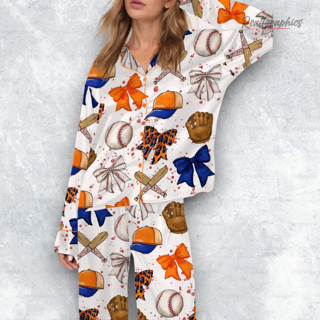 baseball coquette bow satin pajama set 2 yhp3f1