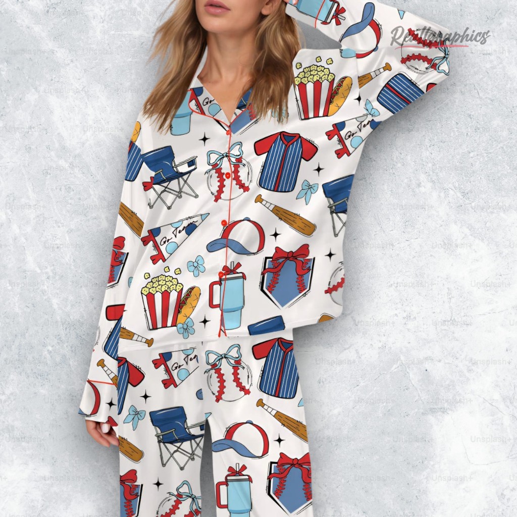 baseball game day satin pajama set 2 r7mc8e