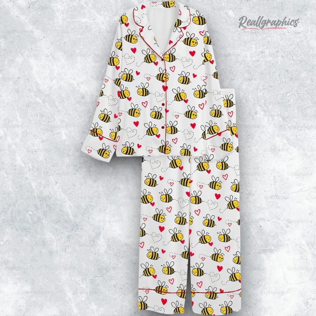 Bee Kind Love Heart Valentine's Day Satin Pajama Set Bee Kind Love Heart Valentine's Day Satin Pajama Set