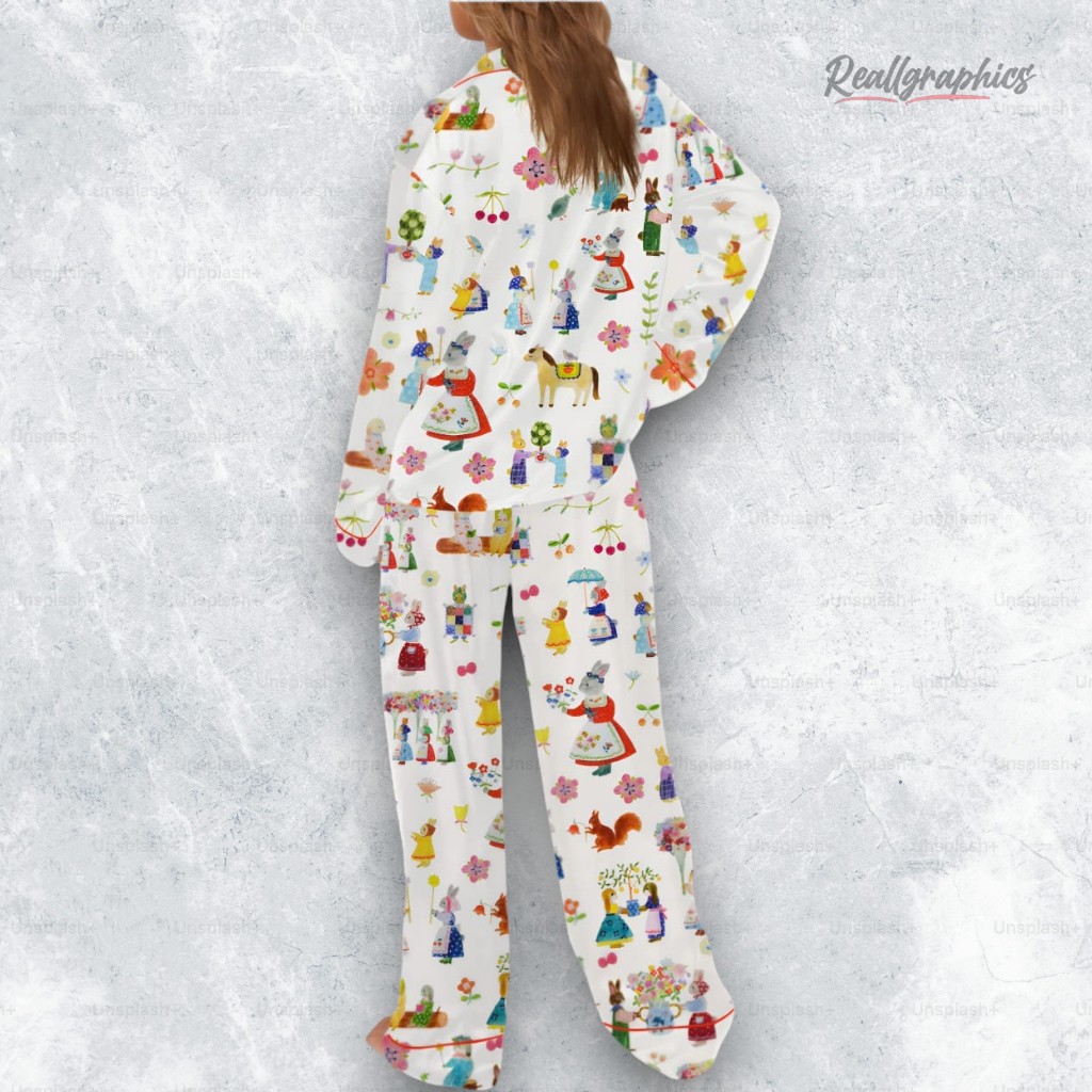 Bunnies In The Spring Garden Satin Pajama Set Bunnies In The Spring Garden Satin Pajama Set