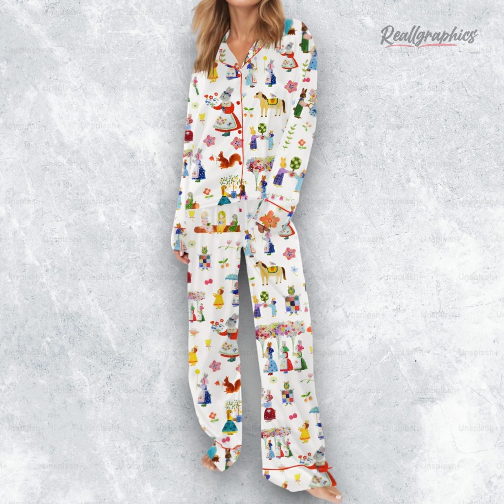 bunnies in the spring garden satin pajama set 2 ksnpll