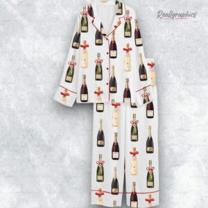 christmas champagne bottles with red bows satin pajama set 1 r8ycb2