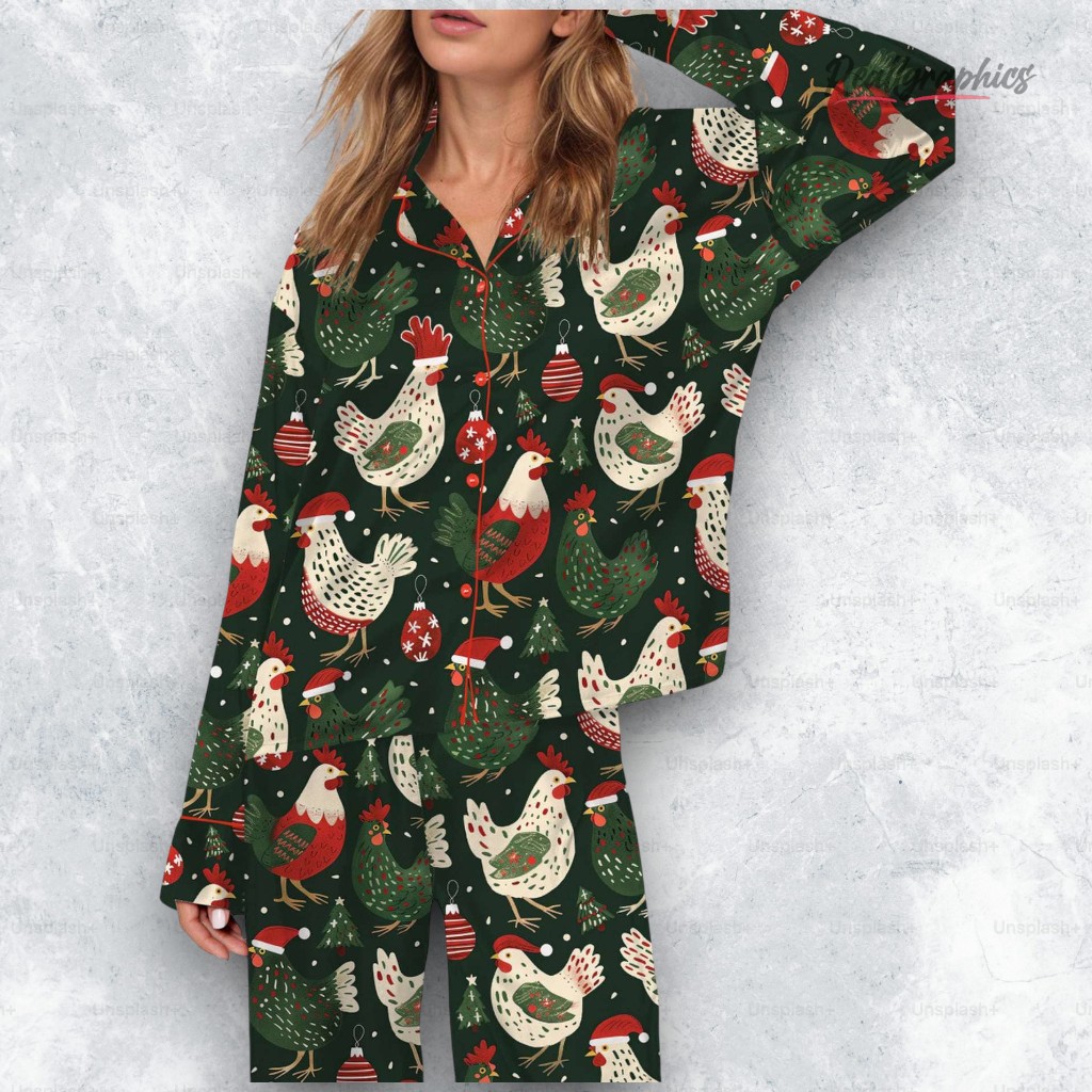 christmas chicken silky satin pajama set 2 zrcrg7