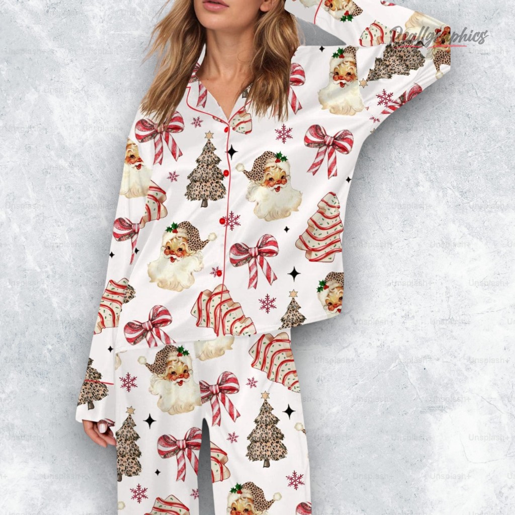 christmas coquette bow santa silky satin pajama set 2 tomc78