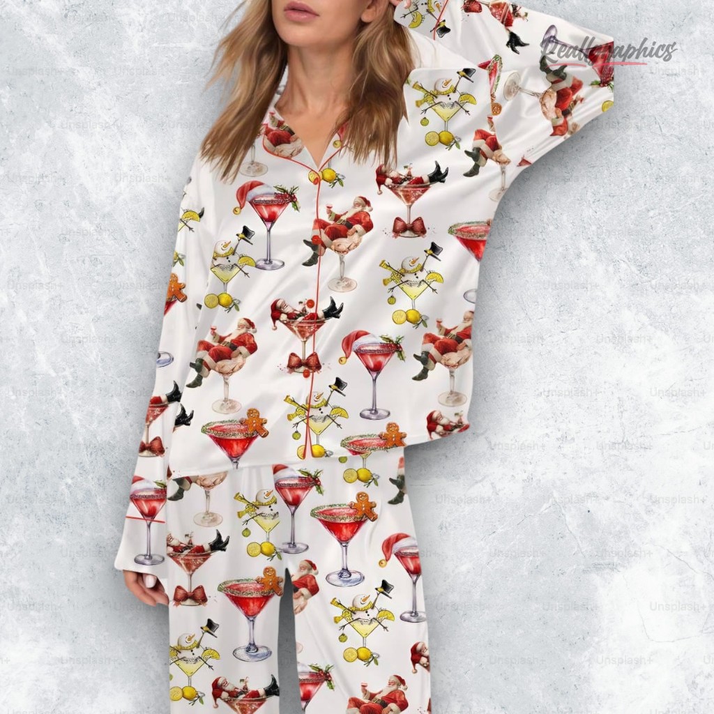 christmas drink satin pajama set 2 yvpipb