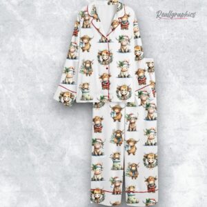 christmas highland cow satin pajama set 1 f6xvx0