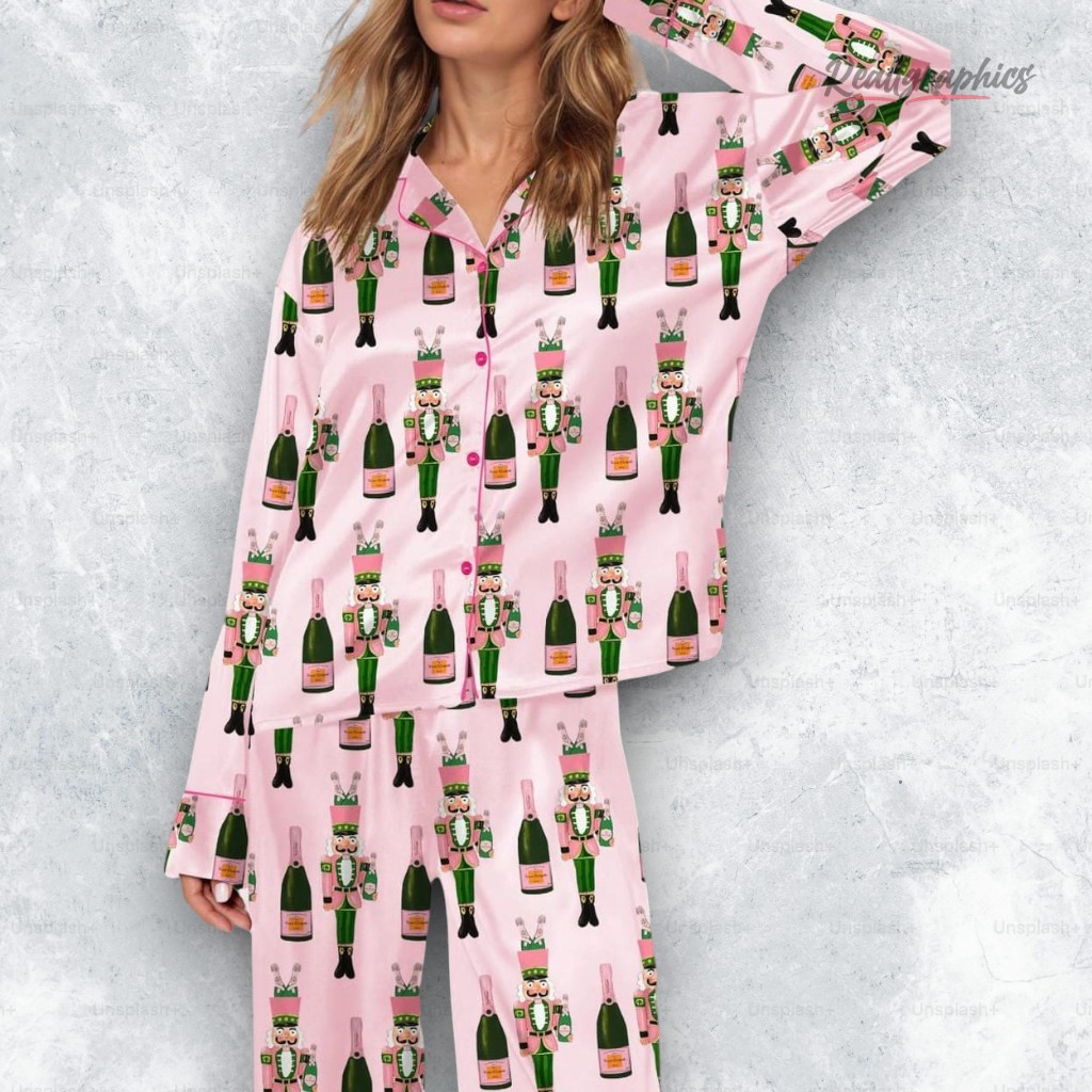 christmas nutcracker champagne bottle satin pajama set 2 pzwiux