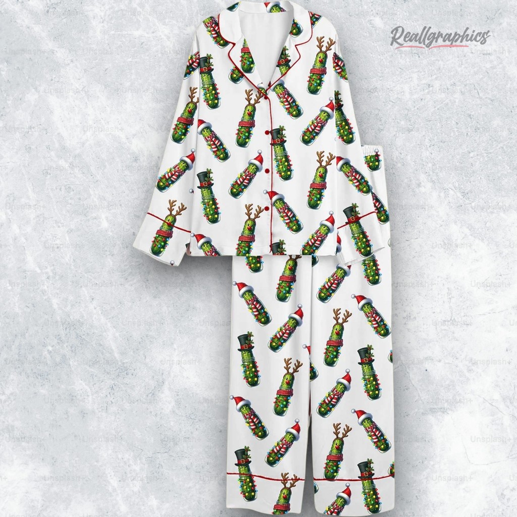 Christmas Pickle Holiday Cucumber Satin Pajama Set Christmas Pickle Holiday Cucumber Satin Pajama Set