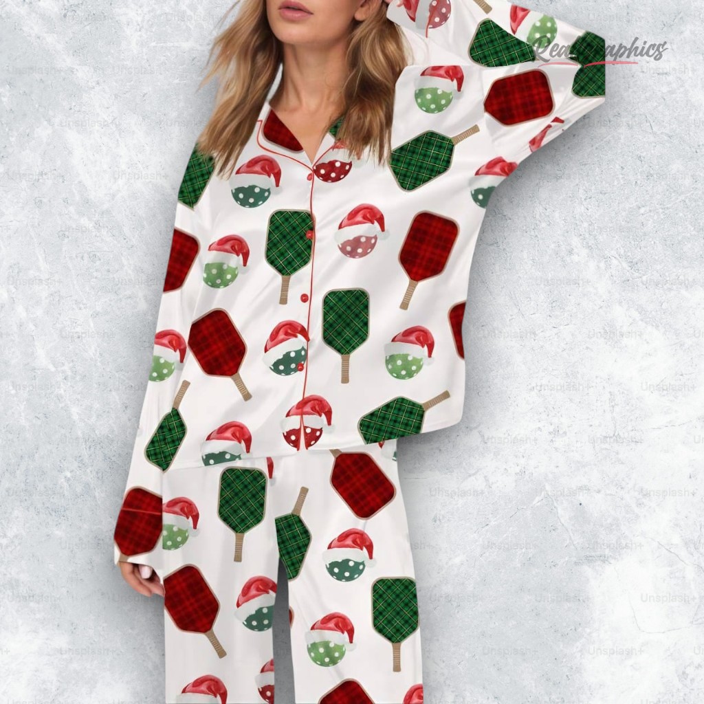 Christmas Pickleball Satin Pajama Set Christmas Pickleball Satin Pajama Set