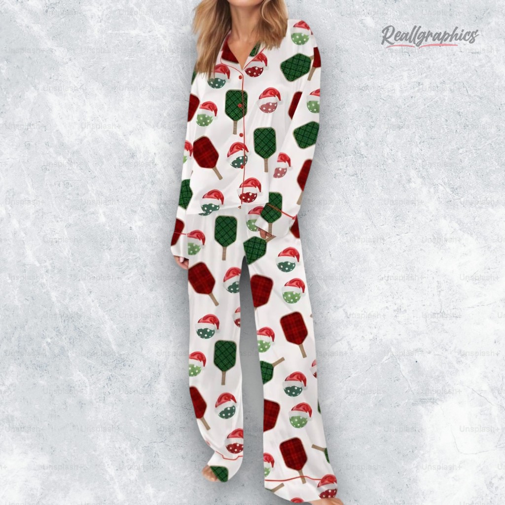 christmas pickleball satin pajama set 2 h6rv92