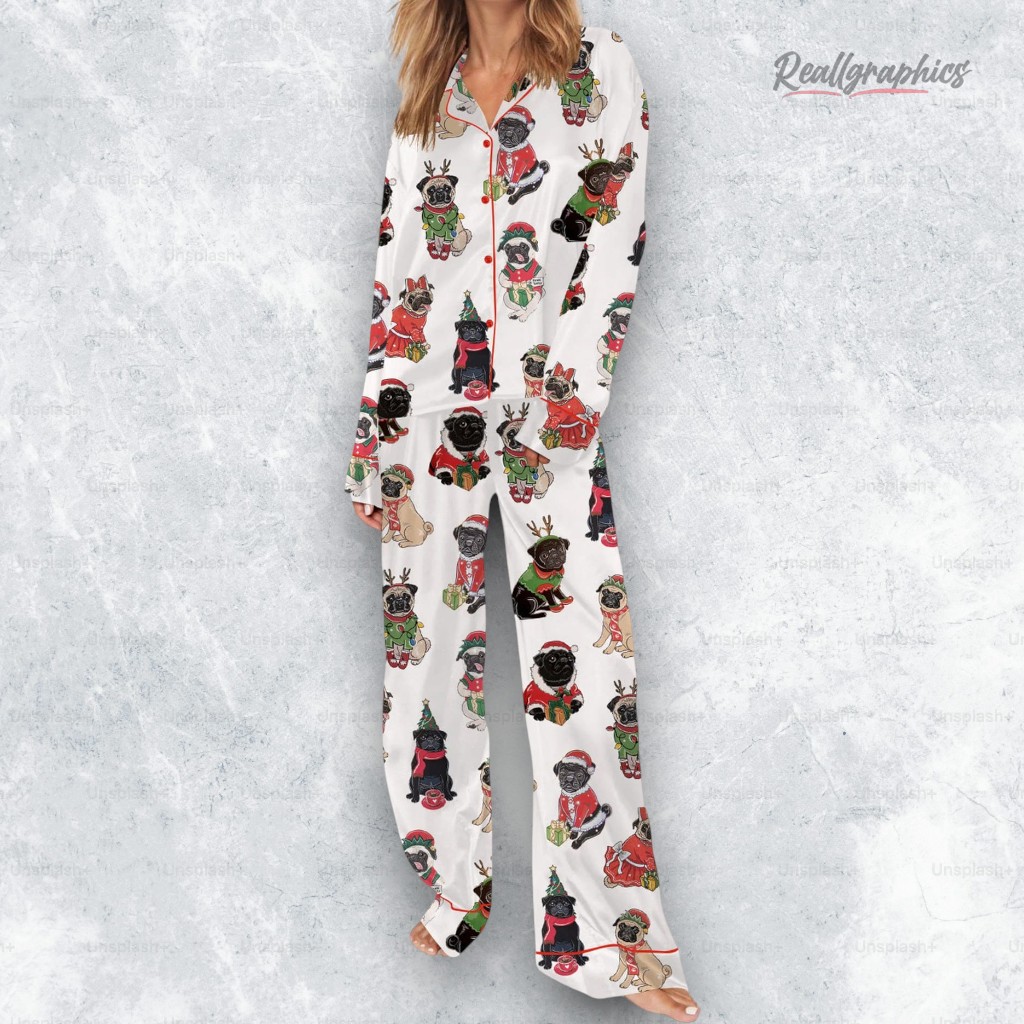 Christmas Pug Silky Satin Pajama Set Christmas Pug Silky Satin Pajama Set