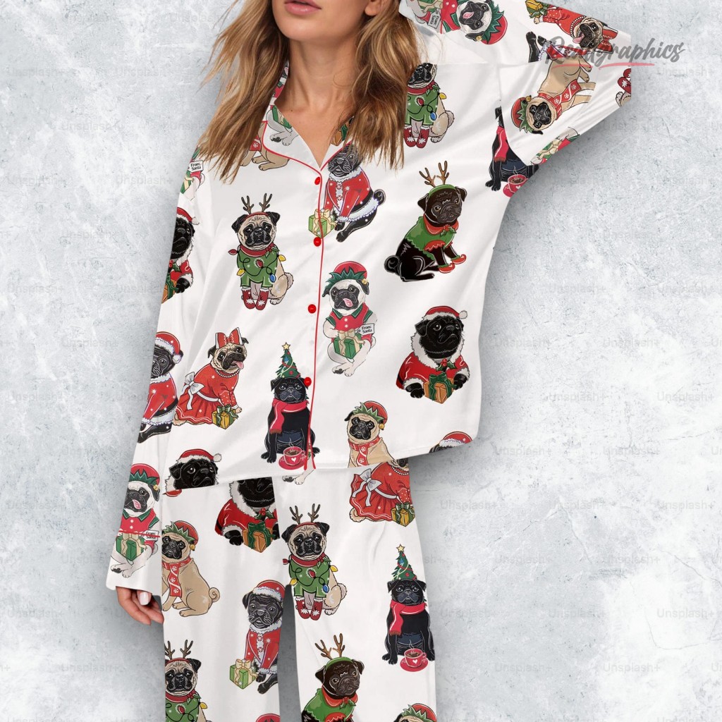 christmas pug silky satin pajama set 2 z6dqcf