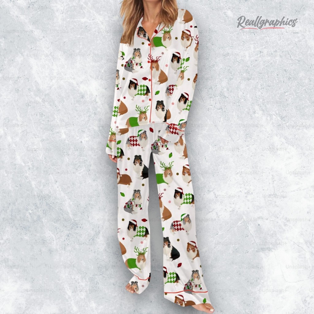 Christmas Rough Collie Silky Satin Pajama Set Christmas Rough Collie Silky Satin Pajama Set