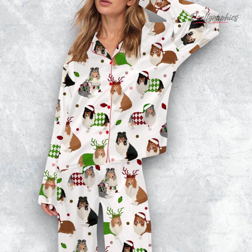 christmas rough collie silky satin pajama set 2 orszi8