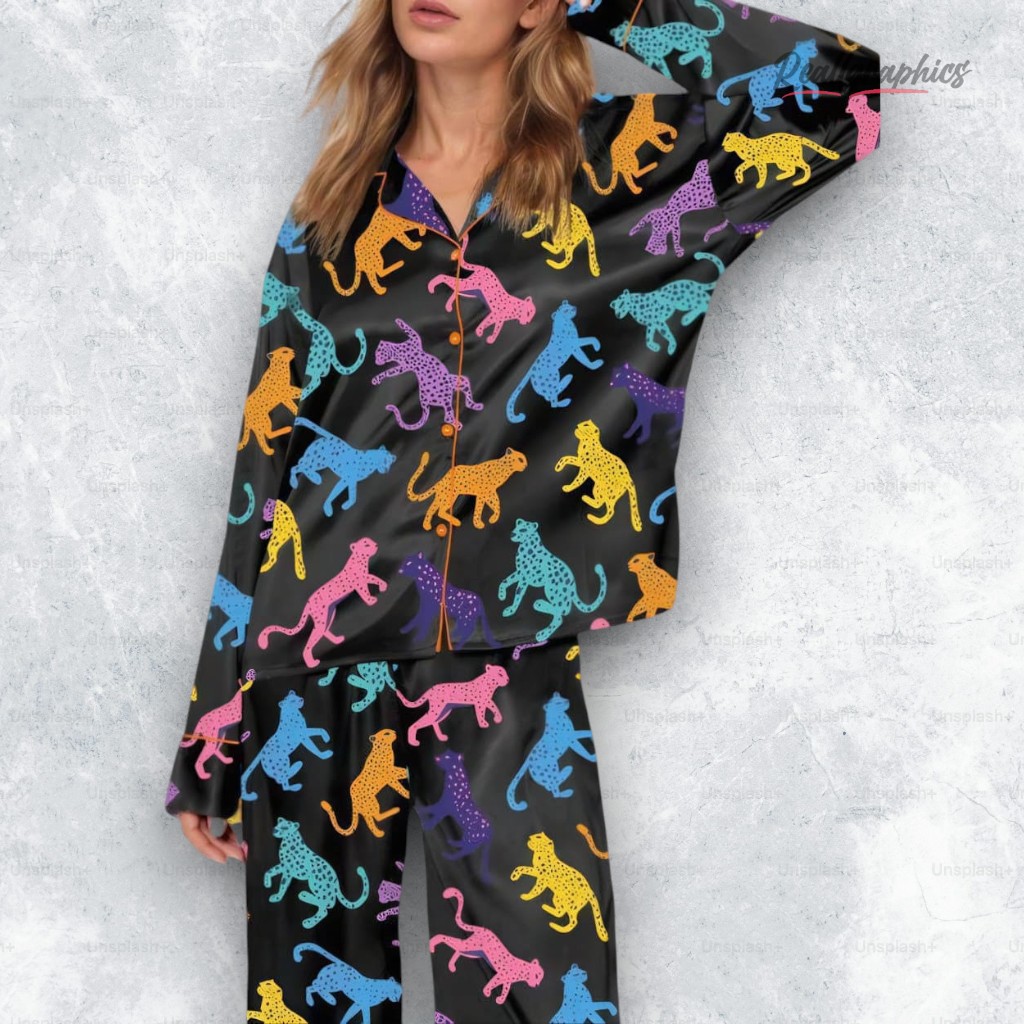 colorful leopard satin pajama set 2 k542xo