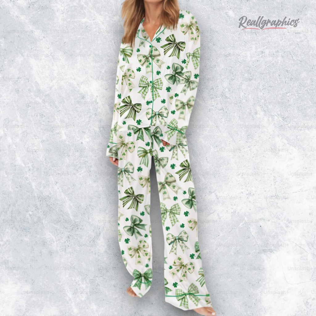 coquette bow st patricks day satin pajama set 2 ws8d5a