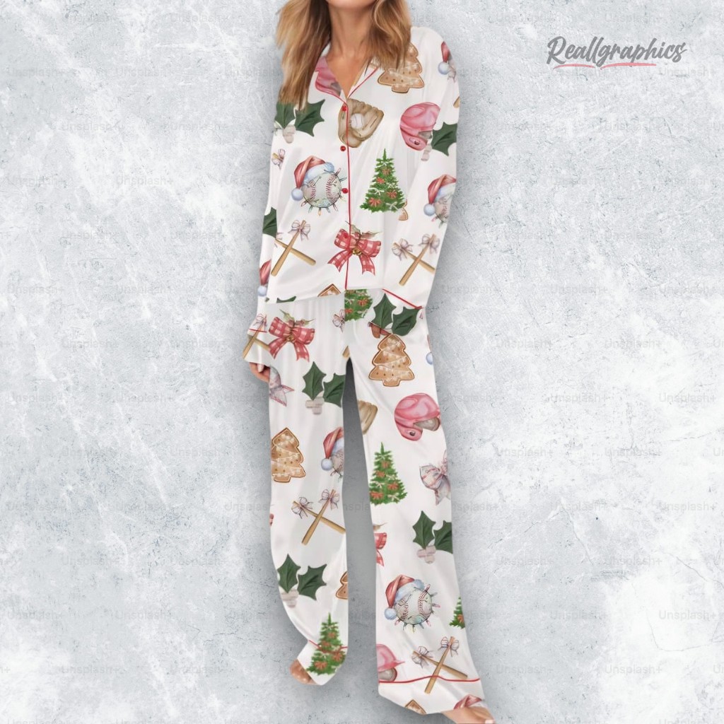 Coquette Christmas Baseball Satin Pajama Set Coquette Christmas Baseball Satin Pajama Set