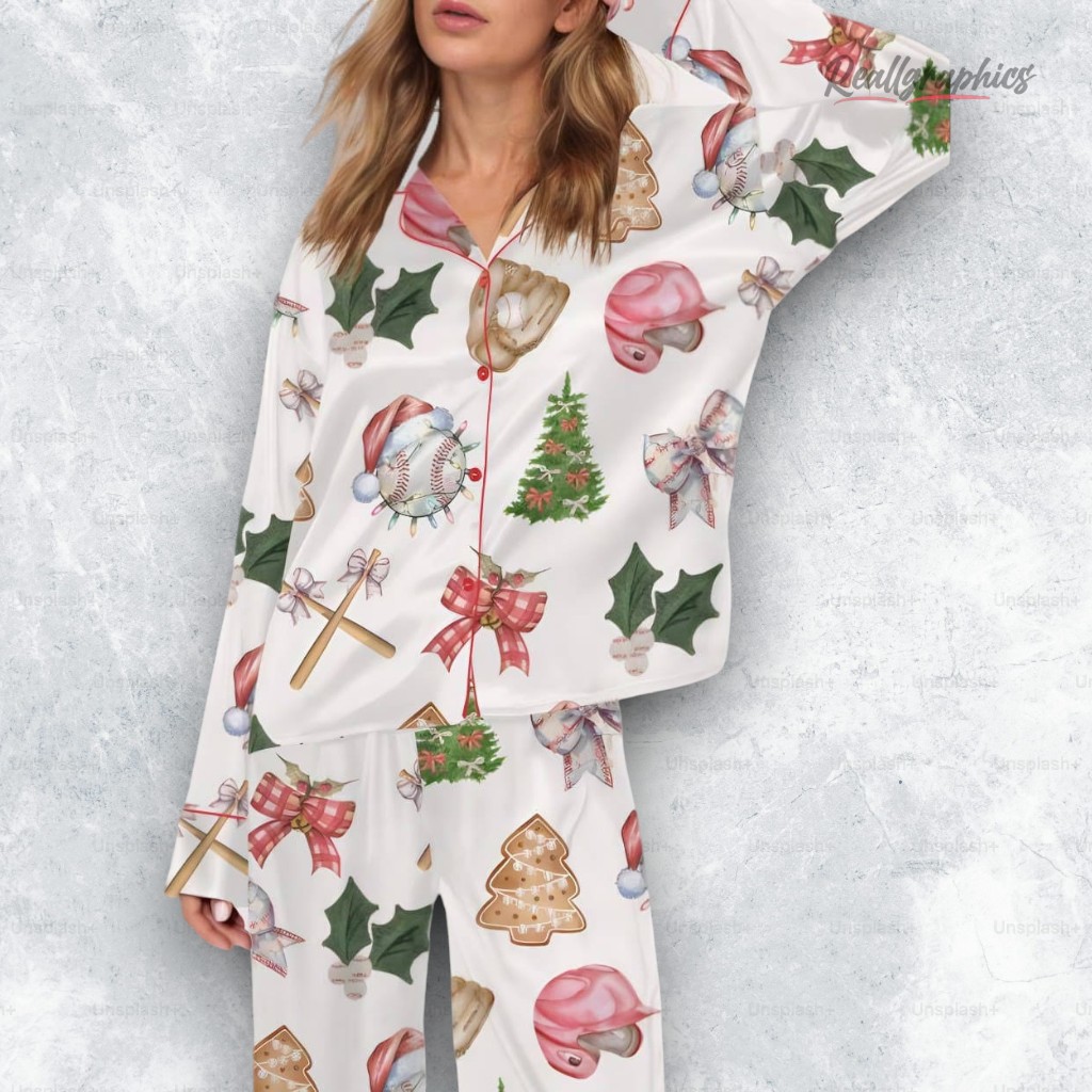 coquette christmas baseball satin pajama set 2 ebvnzp