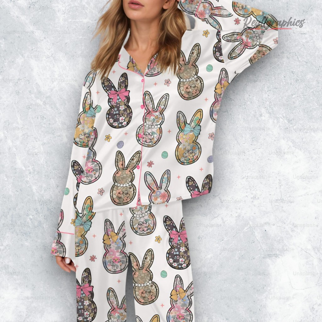 coquette easter bunny floral satin pajama set 2 afgtwn