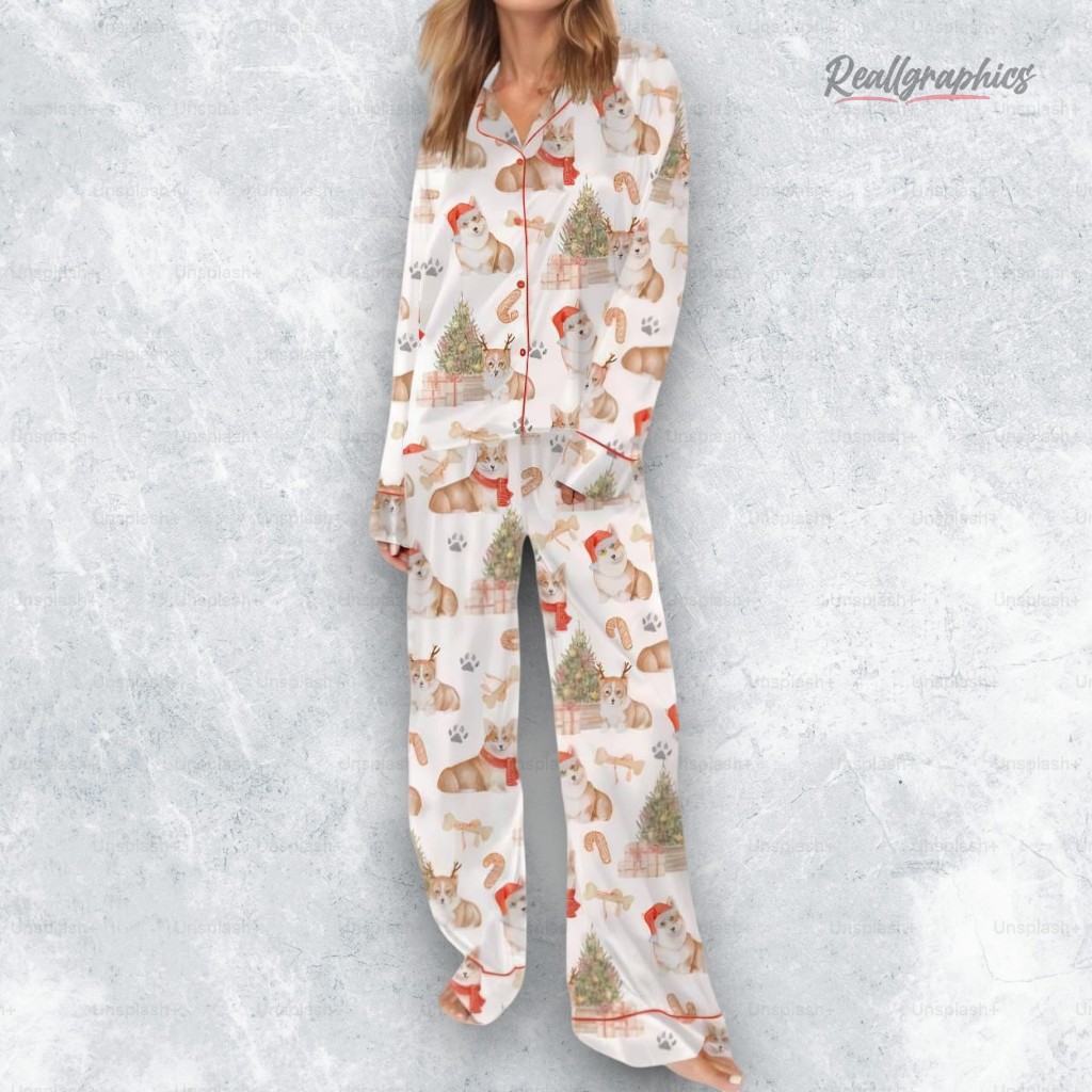 corgi christmas satin pajama set 2 leqzhn