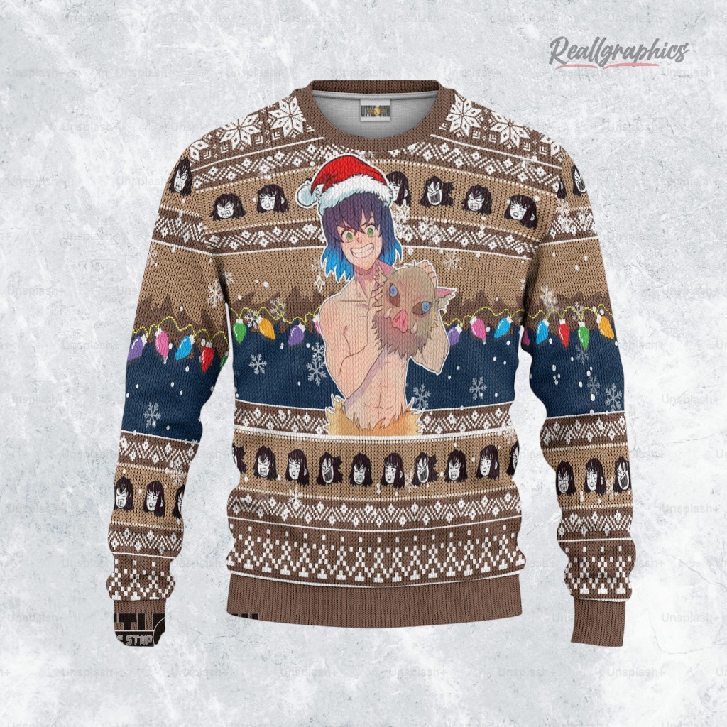 demon slayer ugly sweater custom inosuke hashibira sweatshirt 2 fhjb4g