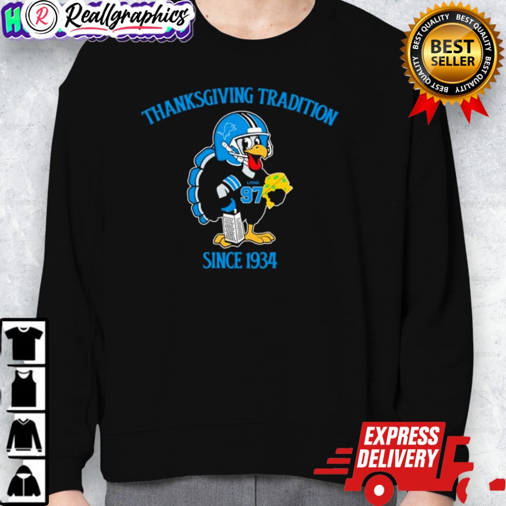 detroit lions thanksgiing tradition since 1934 shirt 2 sgxtul